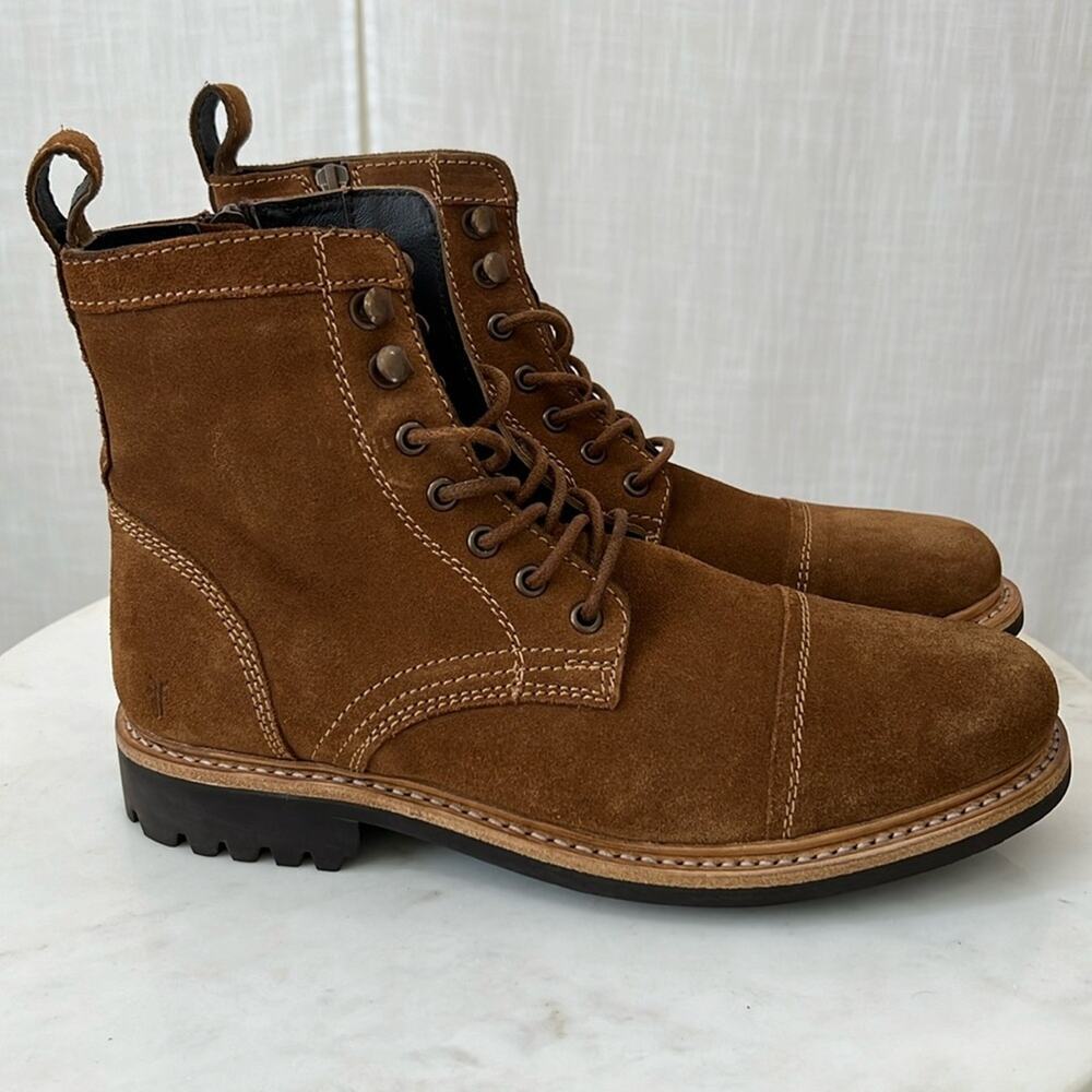 Frye NEW Russell Tan Leather Lace Up Zip Boots Men’s Size 9 - Picture 2 of 11